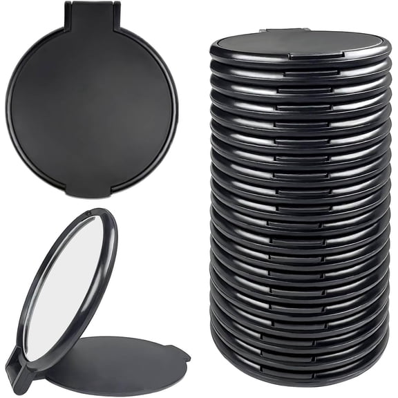 Mini Round Folding Mirror Portable Pocket Mirror Makeup Mirror for Purse Travel Makeup Mirror for Women Girls Daily Use (20 Pcs Black)
