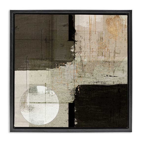 Stupell Industries Industrial Neutral Square and Circle Shapes Black Floating Frame Canvas Art, 18 x 18, by Susan Jill