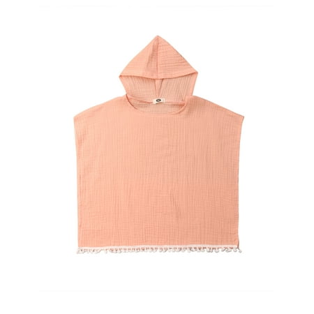 

Yinyinxull Kids Baby Girls Cloak Bikini Cover Up Pure Color Hooded Sleeveless Tassel Cape Pink 3-4 Years