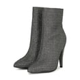 thumbnail image 5 of Women Rhinestone Metallic Knit Pointy Toe Stiletto Booties 19424, 5 of 6