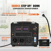 VEVOR 3000W 2 Led Voltage Converter Transformer Step Up/Down 220V-110V /110V-220V FCC&ETL Certificated