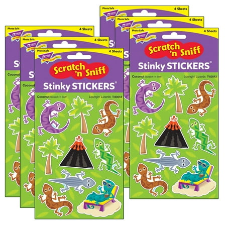 UPC: 0194629110957 | TREND Loungin Lizards/Coconut Mixed Shapes Stinky Stickers 36 Per Pack 6 Packs