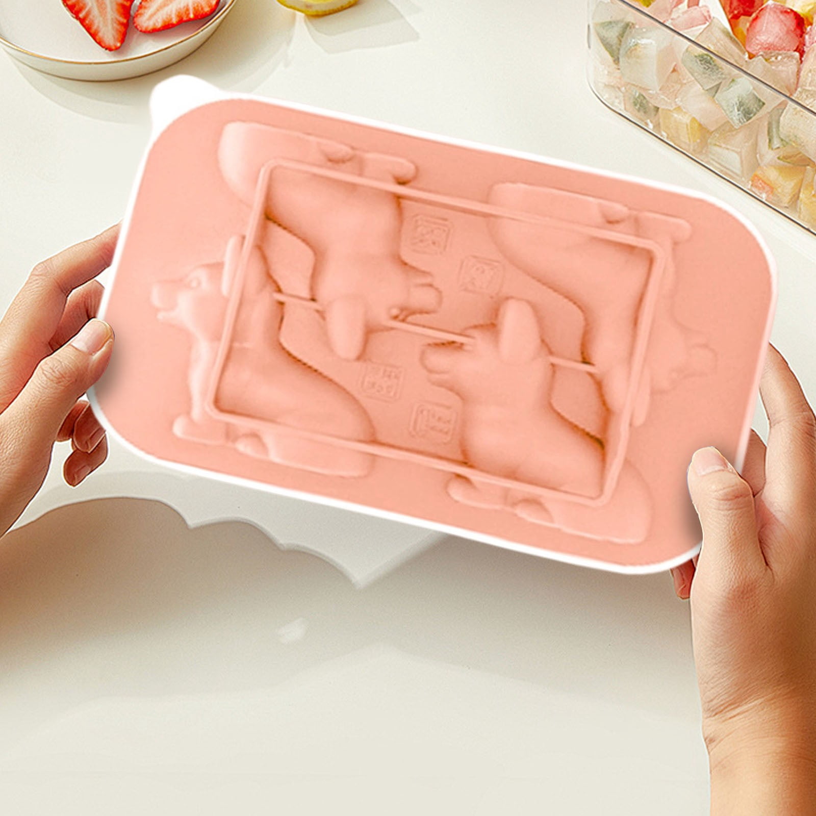 3D Dog Tray Silicone Fun Dogs Shape Ice Maker Dog Lover 3D Corgi Dog Silicone 4 Cavity Large Ice Tray With Funnel Reusable DIY Ice Maker(1Pc)