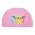 thumbnail image 1 of Gorro de natación de patrón de letras elástico de PU tejido único en rosa, 1 pieza, 1 of 5