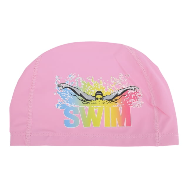 Gorro de natación de patrón de letras elástico de PU tejido único en rosa, 1 pieza