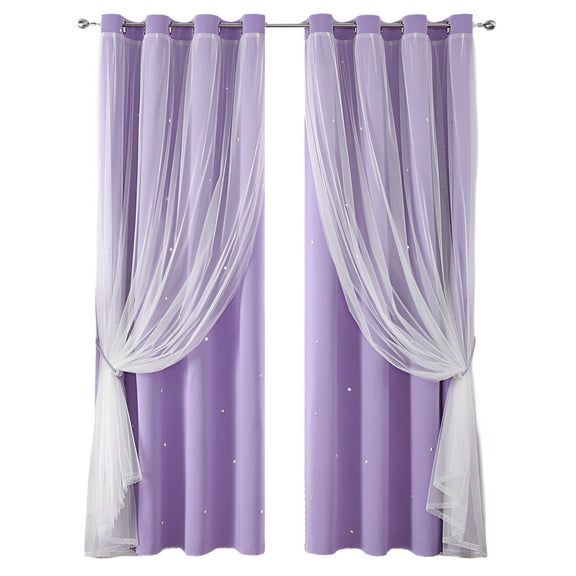 AUQ Girls Curtains for Bedroom,Double-Layer Curtains Kids Blackout Curtains,Lace and Blackout Fabric Combination Kids Curtains for Bedroom Girls,Purple,132*183cm