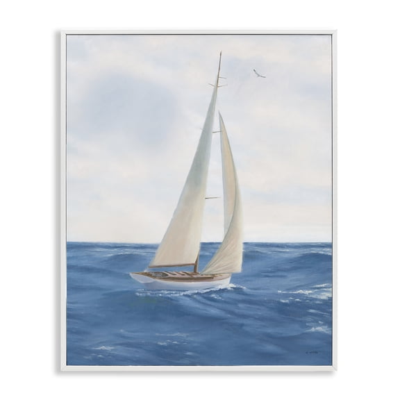 Stupell Industries Traditional Sailboat in Ocean Waves White Framed Giclee Art, 16 x 20, by James Wiens