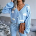 thumbnail image 5 of Women'S Casual Elegant Cloud Print Cropped Button Front Long Sleeve V Neck Knit Cardigan Blue L, 5 of 8