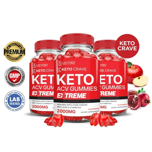(3 Pack) Keto Crave Extreme ACV Gummies 2000mg Dietary Supplement 180 Gummys