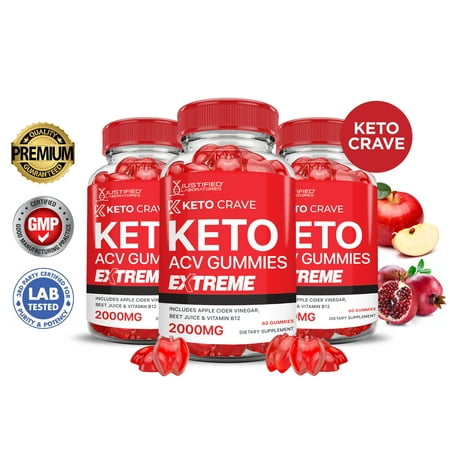 (3 Pack) Keto Crave Extreme ACV Gummies 2000mg Dietary Supplement 180 Gummys