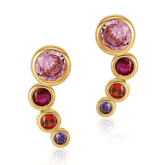 Real Gold Plating Color Zircon Stud Earrings Round Sense Retro Affordable Luxury Graceful Earrings