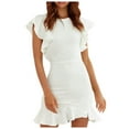thumbnail image 2 of Uuszgmr Dresses For Women 2024 Round Neck Short Sleeve Flutter Sleeves Mini Dress Crewneck Ruffle Hem Casual Solid Color Elegant Beach Dresses Sweet Clothes White,Xl, 2 of 9