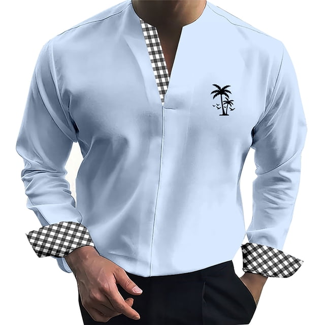 Camisas De Vestir Para Hombre Camisa de manga larga para hombre con un tercio de cárdigan, camisa ajustada, camisa informal para el , árbol de (Blue, S)