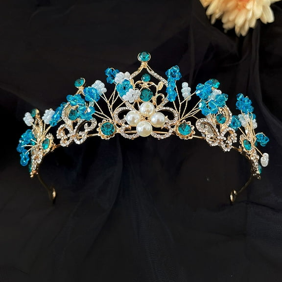 ADDHAT 1Pcs Bridal Tiara Rhinestone Crown Sky-Blue Zinc Alloy Crystal Wedding Accessory for Women Baroque Style