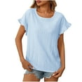 thumbnail image 2 of AherBiu T-Shirts pour Femmes Tendance Col Rond Manches Courtes T-Shirts Décontractés d'Été Plissés T-Shirt Uni Hauts, 2 of 7