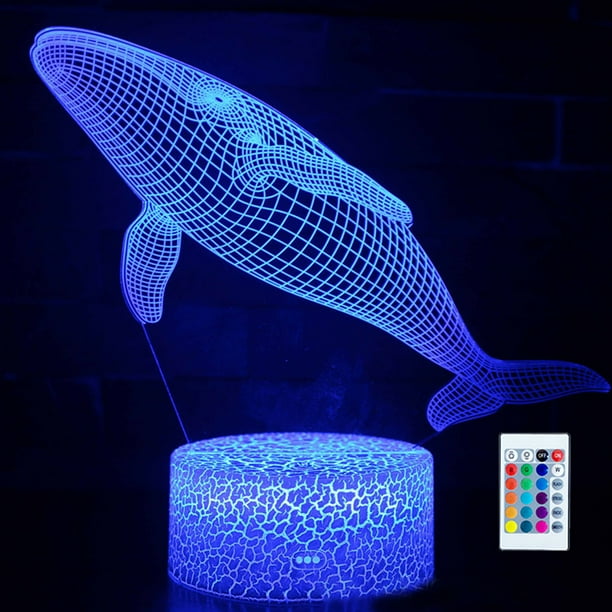 Lámpara de escritorio 3D de la serie Whale, luz nocturna con control remoto táctil colorida LED