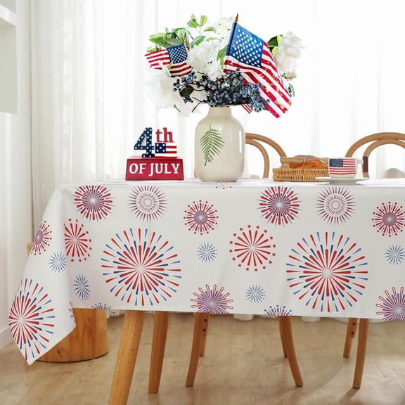 4th of July Tablecloth for Rectangle 55"X70",Reusable Patriotic Table Cloths,Independence Day Table Cover,Firwork Decoration for Kitchen,Party,Picnic