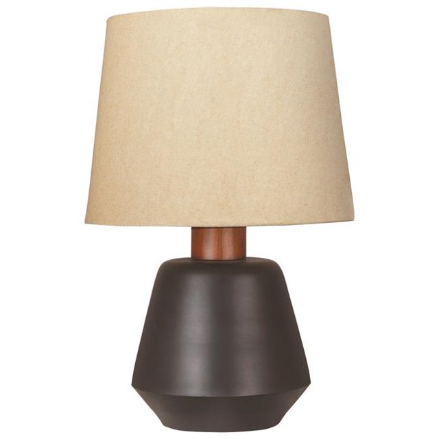 Benjara BM226100 Metal Frame Table Lamp with Fabric Shade, Beige & Black