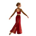 thumbnail image 5 of Doomiva Kids Girls Lyrical Dance Outfit  2 Piece Contemporary Dancewear Sparkly Crop Tops with Mesh Wide Leg Pants Burgundy 8, 5 of 6