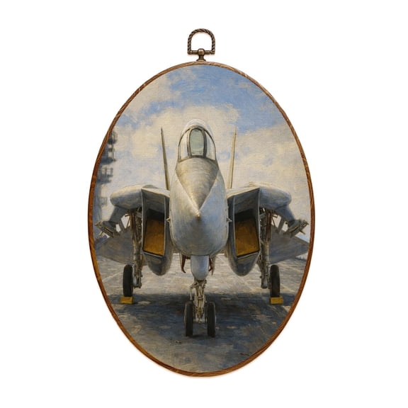 Canvas Wall Art fighter carrier deck military aircrafts Oval Framed Canvas Prints Vintage Wall Hanging Decor for Home Bathroom Decorations Gift for Mom Women 8.6"x11.4"