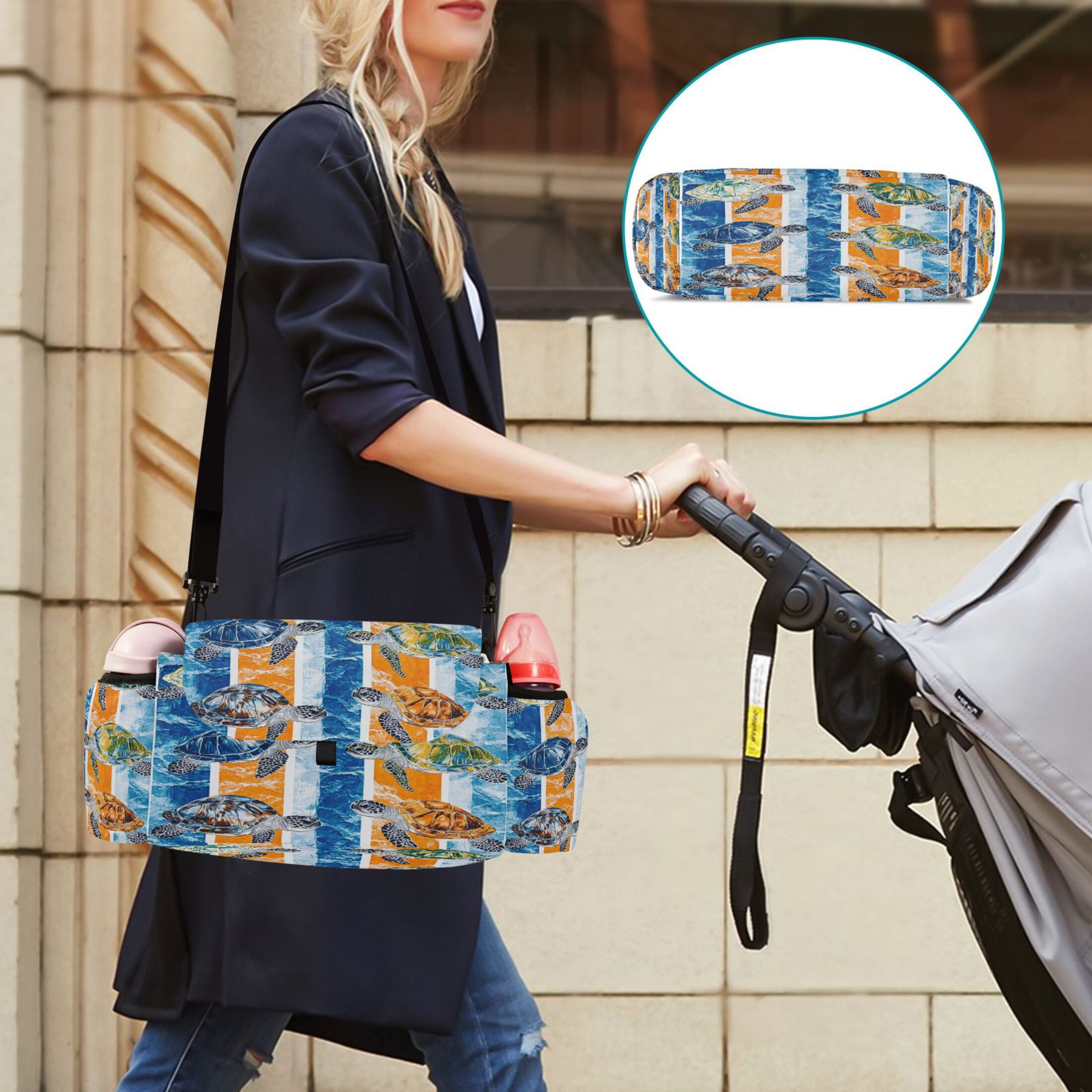 DIXRUYEE Stroller Organizer Turtle Escape Printed