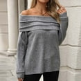 thumbnail image 2 of successthop Off Shoulder Sweaters Women Knit Long Sleeve Outwear Stylish Pullover Top Ribbed Cuff Solid Casual Clothes S, 2 of 9