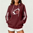 thumbnail image 2 of Women Waffle Knit Pullover Hoodie, Football Heart Graphic Long Sleeve Hooded Sweatshirt, Oversized Game Day Fan Top with Kangaroo Pocket for Sports Party Daily Fall Wear, 2 of 4