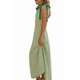 thumbnail image 3 of Women Casual Summer Smocked V Neck Beach Striped Sleeveless Sundress Flowy Long Dress with Pockets Light Green L, 3 of 8