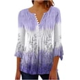 thumbnail image 2 of Sakmal Purple Ladies Tops and Blouses 3/4 Sleeve V-Neck Floral Button Tunic Ladies Shirts, 2 of 4