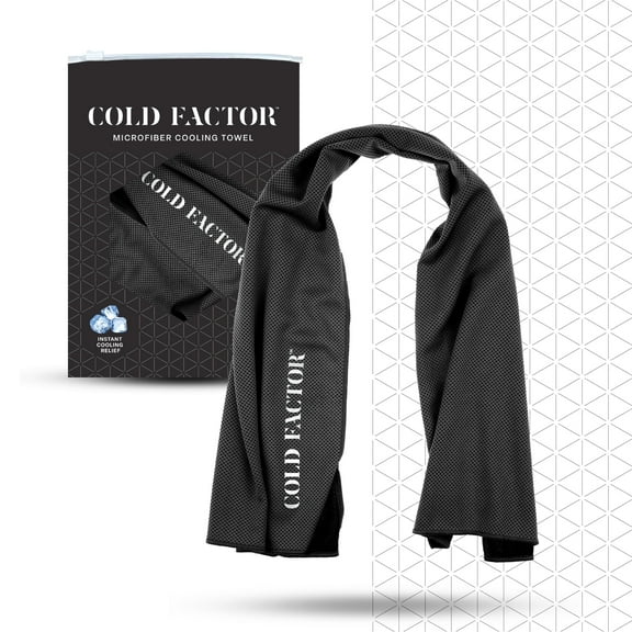 Cold Factor Instant Cooling Microfiber Towel - Black, 30" x 15" – Long-Lasting, UV Protection, Sweat-Activated Cooling for Yoga, Running & Outdoor Sports