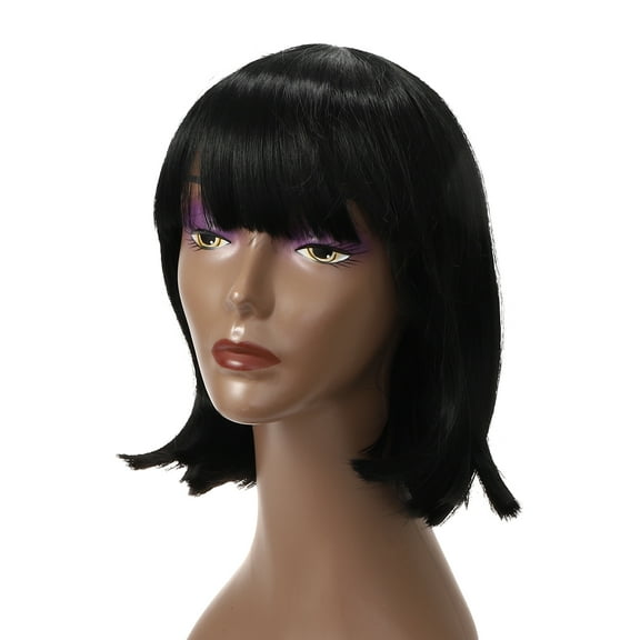 Unique Bargains Wigs for Women 14" Black Bob Wig with Wig Cap
