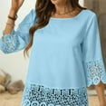 thumbnail image 4 of ZunFeo Lace Dressy Blouse for Women Lace 3/4 Length Sleeve Tops Casual Summer Tunic Shirts Blue, 4 of 8