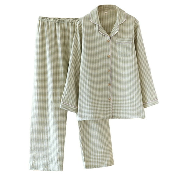 BILIKEYU Women's Pure Cotton Yarn Dyed Pajamas with Long Sleeves And Cardigan, Fleece Pajamas Women, Lounge Sets for Women, Womens Loungewear Set