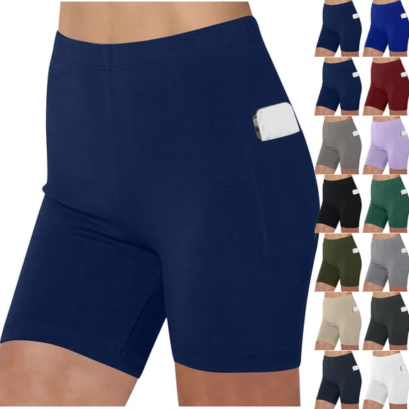 Akmaiox Workout Shorts for Women High Waist Solid Color Yoga Pants Shapewear Tummy Control Modesty Running Athletic Shorts with Pockets,S-3XL