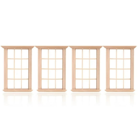 Yokua 4Pcs Sturdy Wood Dollhouses Window Realistic Miniature Home Accessories