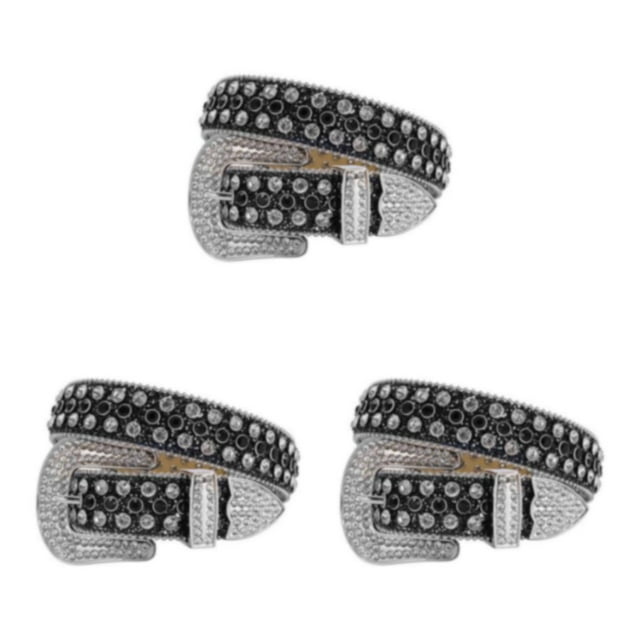 Qarigey Cowgirl Glamour Rhinestone Belt Agregue un toque de estilo Y2K al atuendo occidental Rhinestones Belt Black + White 105cm Type1 NO1