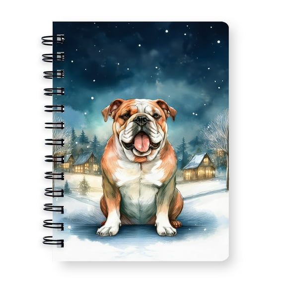 Hello Winter Bulldog Welcome Snowy Night Watercolor Vintage Spiral Bound Journal Dog Lover Gifts Idea 5x7in Spiral Notebook - 01011