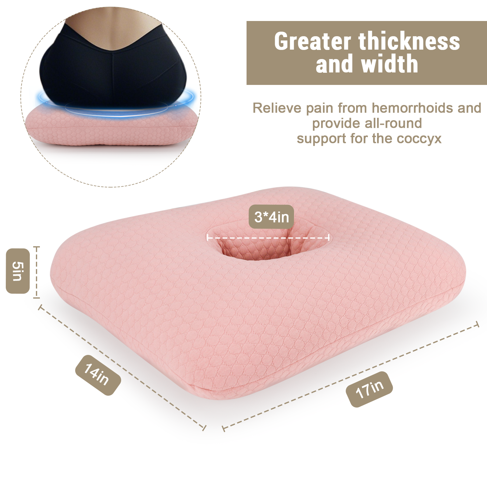 RoamReady Donut Pillow for Bed Sores Tailbone Pain Relief Cushion Cotton Butt Donut Cushion Breathable for Hemorrhoid Pregnancy Prostate and Surgery Sitting Pressure Relief for Home Car Pink