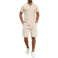 thumbnail image 2 of INSPIRE CHIC Men's 2 Pieces Sets Polo Shirt & Shorts Printed Knit Outfits 2XL Beige, 2 of 5
