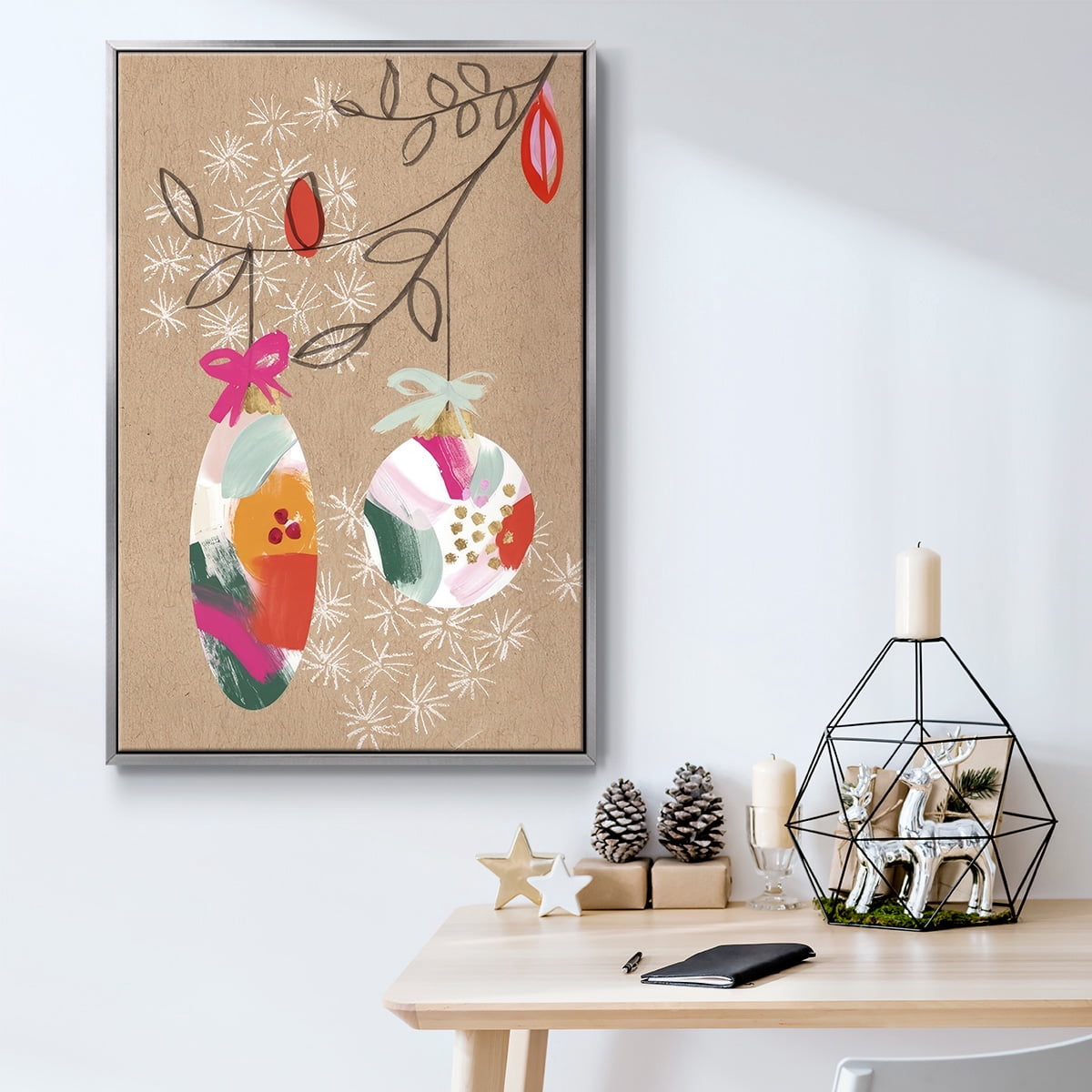 Crafty Christmas Collection B - Framed Gallery Wrapped Holiday Canvas - 17 x 25 - Silver Frame