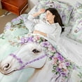 thumbnail image 4 of Manfei Flower Horse Teens Bedding Comforter Set 7pcs, Rustic Purple Floral Queen Bedding Sets, Farmhouse Animal Reversible Queen Sheet Sets, Breathable Home Decor, 4 of 7