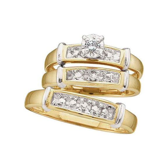 Jewels By Lux Sterling Silver His & Hers Round Diamond Solitaire Matching Bridal Wedding Ring Band Set 1/12 Cttw In 4 Prong Setting (I3 clarity; J-K color)