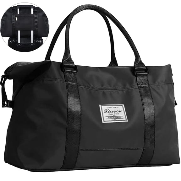 XUEYU 37L Travel Duffle Bag, Carry On Weekender Bag with Wet Dry Pocket and Trolley Sleeve, Black
