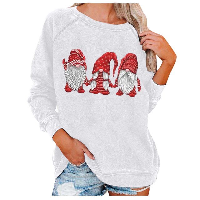 Sudaderas de Cuello Redondo de Navidad Para Mujer Moda Casual Manga Larga Estampado Tops Blusa Odeerbi ODB191333