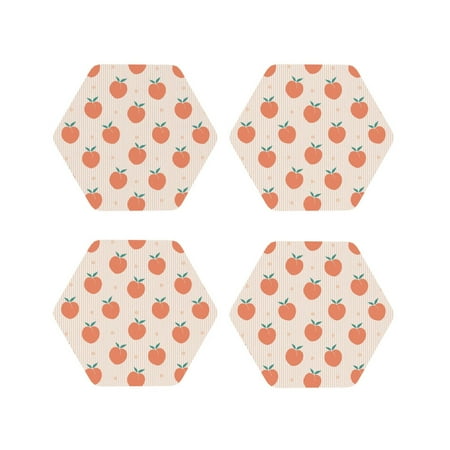 

Fuzoiu Orange Peach Print Leather Coasters Set Drink Coasters Set of 4 for Tabletop Protection Durable PVC Coasters Home Décor and Housewarming Gift-Hexagon