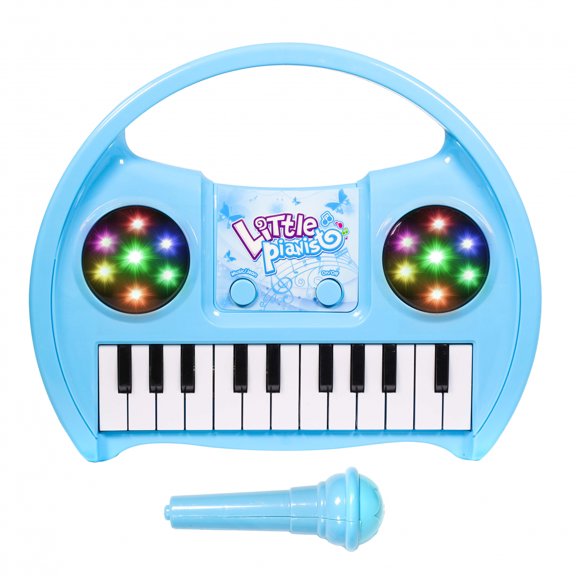 Kidplokio Blue Keyboard Piano Toy Microphone Lights Sounds Boys Ages 3 and Up