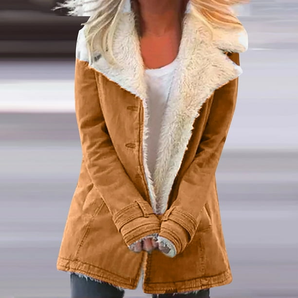 Puntoco Mujer Tallas Grandes Invierno Cálido Compuesto Felpa Botón Solapas Chaqueta Outwear Abrigo Puntoco Puntoco-5887