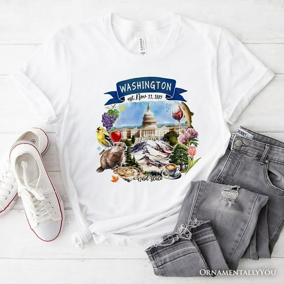 Artistic Washington State Themes and Landmarks T-Shirt, Tee for History and Travel Lovers