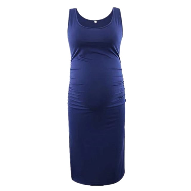 Robe Débardeur de Maternité Moulante Sans Manches Décontractée Courte Froncée Midi Ajustée pour Femmes Enceintes