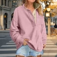 thumbnail image 2 of Comdrip Half Button Pullover Women, Ladies' Casual Button Pocket Stand Collar Fleece Lined Warm Sweatshirt Warm Pullover Tops Sweatshirts for Women Loose Fit Pink 2XL, 2 of 5